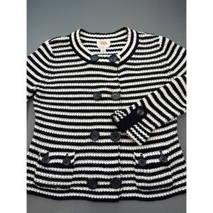 TALBOTS Women's Mercerized Cotton Sweater Long Sleeve Striped Black White Size L